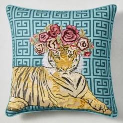 Jungle Queen Pillow 22" - Cerulean