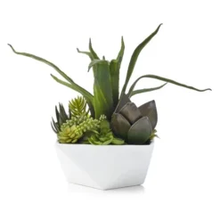 Faux Aloe And Succulent Geo Pot
